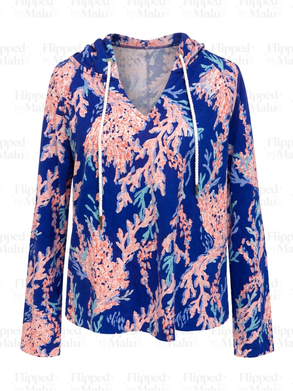 Lilly Pulitzer Royal Blue & Pink Coral-Print Swim Coverup Hoodie
